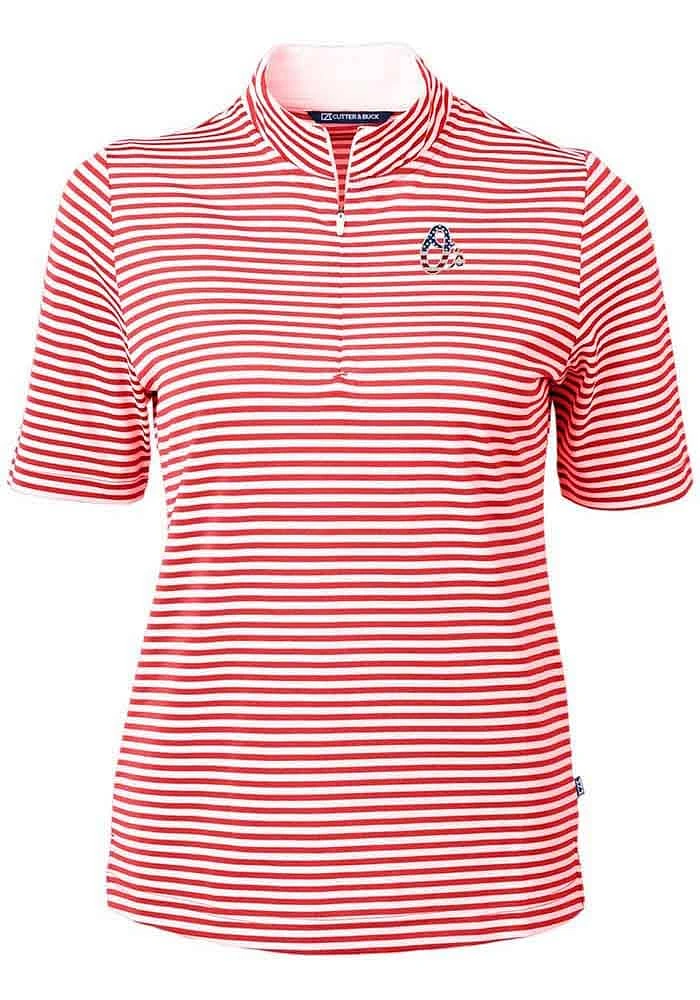 Cutter and Buck Baltimore Orioles Womens Red Virtue Eco Pique Stripe Short Sleeve Polo Shirt