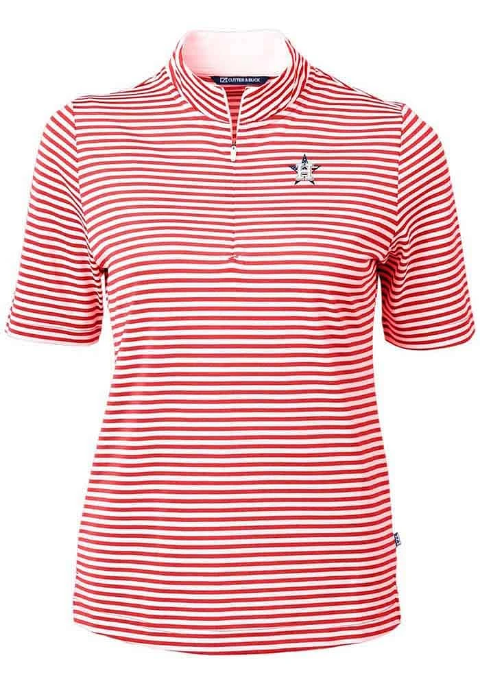 Cutter and Buck Houston Astros Womens Red Virtue Eco Pique Stripe Short Sleeve Polo Shirt