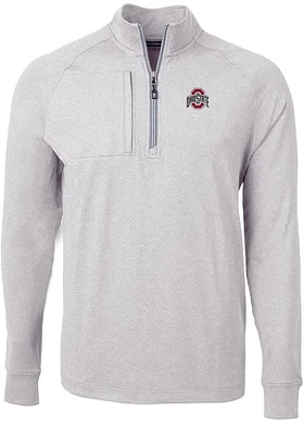 Cutter and Buck Ohio State Buckeyes Mens Grey Adapt Eco Knit Big Tall Qtr Zip