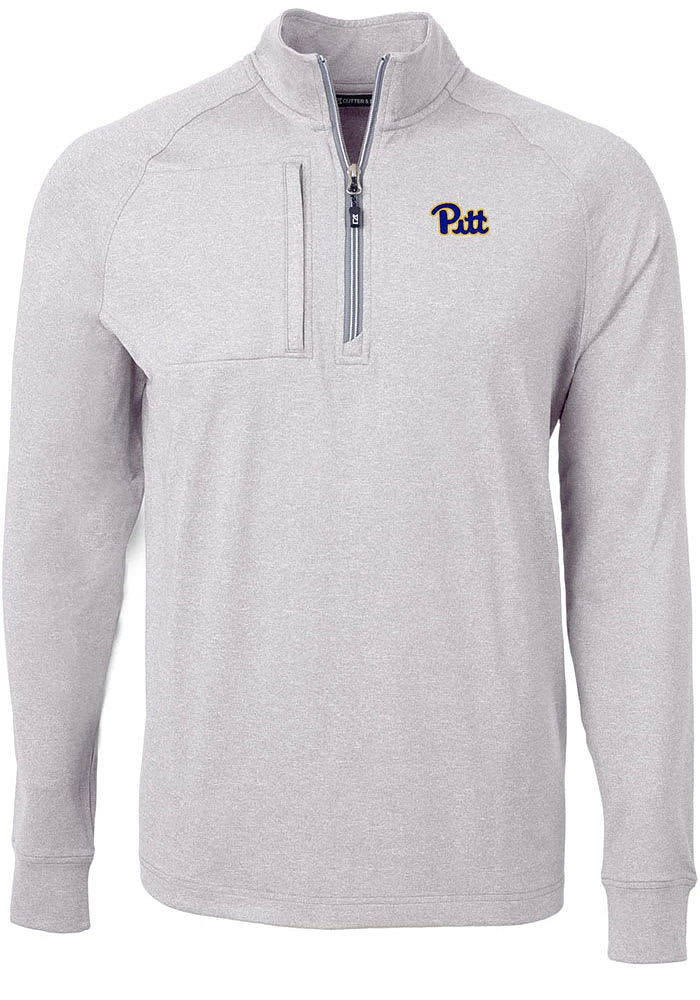 Cutter and Buck Pitt Panthers Mens Grey Adapt Eco Knit BT Big Tall Qtr Zip