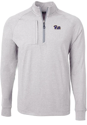 Cutter and Buck Pitt Panthers Mens Grey Adapt Eco Knit BT Big Tall Qtr Zip