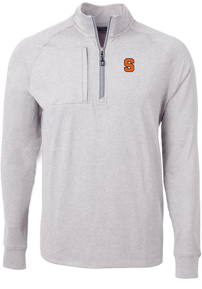 Cutter and Buck Syracuse Orange Mens Grey Adapt Eco Knit Big Tall Qtr Zip