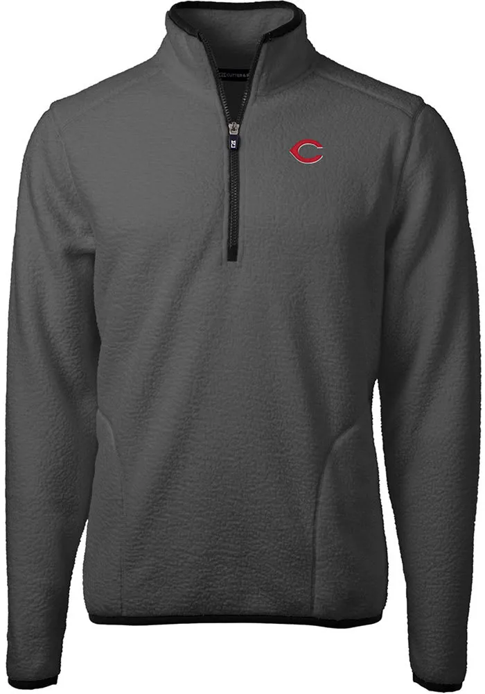 Cutter and Buck Cincinnati Reds Mens Grey Cascade Eco Sherpa Fleece Long Sleeve 1/4 Zip Pullover