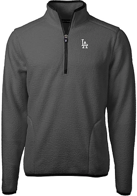 Cutter and Buck Los Angeles Dodgers Mens Grey Cascade Eco Sherpa Fleece Long Sleeve Qtr Zip Pullov..