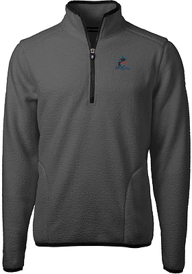 Cutter and Buck Miami Marlins Mens Cascade Eco Sherpa Fleece Long Sleeve Qtr Zip Pullover