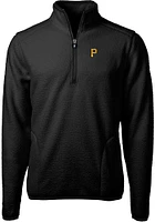 Cutter and Buck Pittsburgh Pirates Mens Black Cascade Eco Sherpa Fleece Long Sleeve Qtr Zip Pullov..