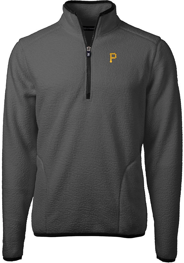 Cutter and Buck Pittsburgh Pirates Mens Grey Cascade Eco Sherpa Fleece Long Sleeve Qtr Zip Pullove..