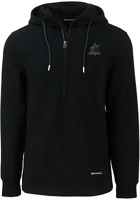 Cutter and Buck Miami Marlins Mens Black Roam Long Sleeve Hoodie