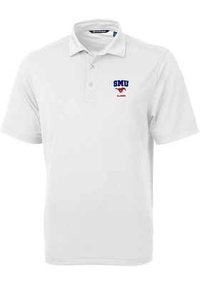 Cutter and Buck SMU Mustangs Mens White Virtue Short Sleeve Polo