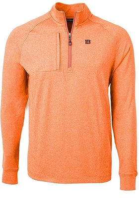 Cutter and Buck Cincinnati Bengals Mens Orange Adapt Heathered Long Sleeve Qtr Zip Pullover