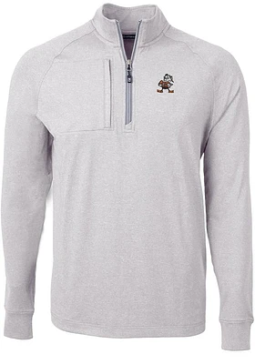 Cutter and Buck Cleveland Browns Mens Grey Adapt Heathered Long Sleeve Qtr Zip Pullover