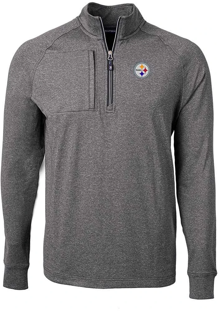 Cutter and Buck Pittsburgh Steelers Mens Black Adapt Heathered Long Sleeve Qtr Zip Pullover