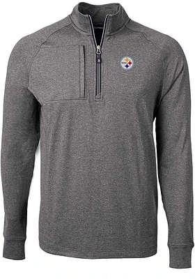 Cutter and Buck Pittsburgh Steelers Mens Black Adapt Heathered Long Sleeve Qtr Zip Pullover