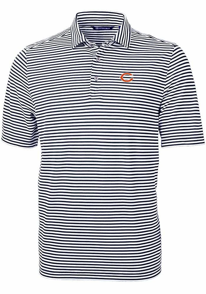 Cutter and Buck Chicago Bears Mens Navy Blue Virtue Stripe Short Sleeve Polo