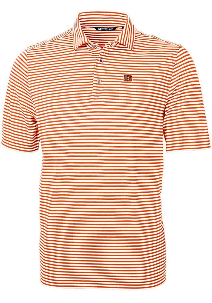 Cutter and Buck Cincinnati Bengals Mens Orange Virtue Stripe Short Sleeve Polo