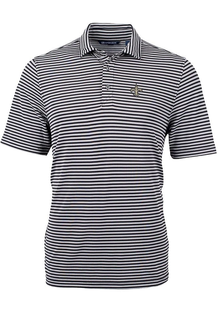 Cutter and Buck New Orleans Saints Mens Black Virtue Stripe Short Sleeve Polo