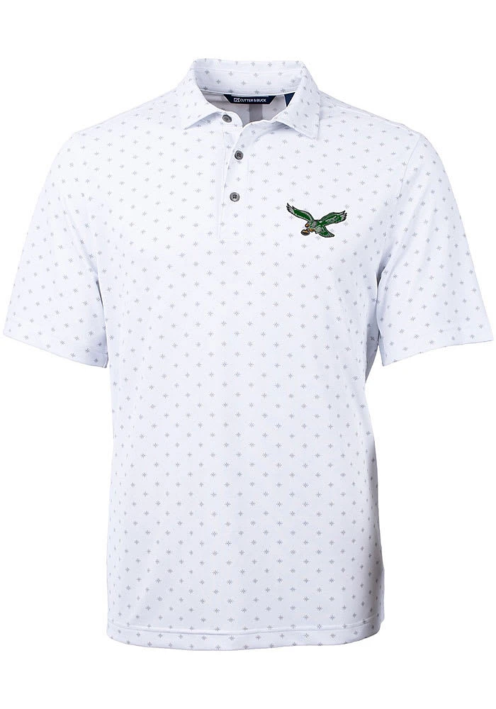 Cutter and Buck Philadelphia Eagles Mens White Virtue Tile Print Short Sleeve Polo
