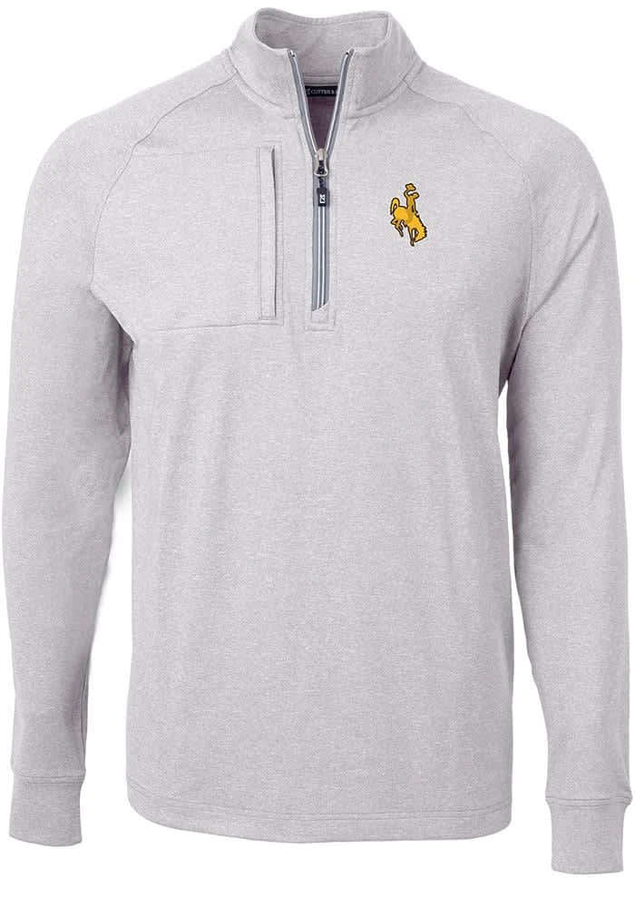 Cutter and Buck Wyoming Cowboys Mens Grey Adapt Eco Knit Big Tall Qtr Zip