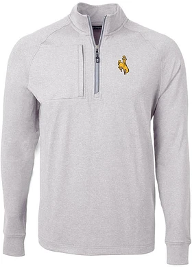 Cutter and Buck Wyoming Cowboys Mens Grey Adapt Eco Knit Big Tall Qtr Zip