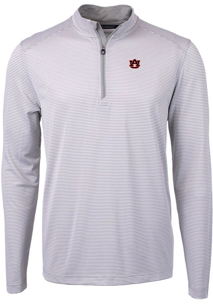 Cutter and Buck Auburn Tigers Mens Grey Virtue Eco Pique Stripe Big Tall Qtr Zip