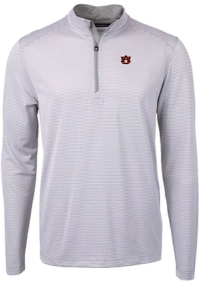 Cutter and Buck Auburn Tigers Mens Grey Virtue Eco Pique Stripe Big Tall Qtr Zip