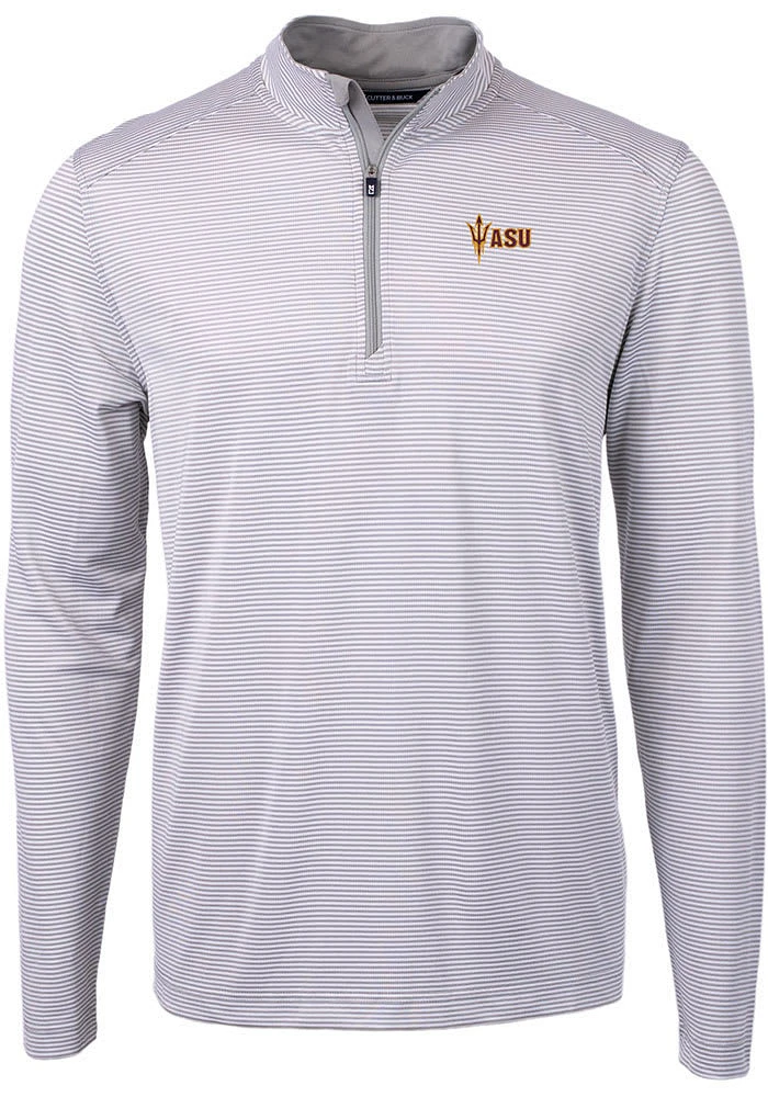 Cutter and Buck Arizona State Sun Devils Mens Grey Virtue Eco Pique Stripe Big Tall Qtr Zip