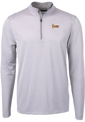 Cutter and Buck Arizona State Sun Devils Mens Grey Virtue Eco Pique Stripe Big Tall Qtr Zip