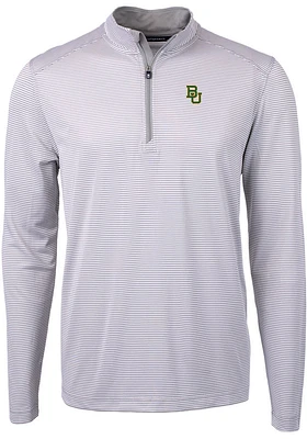 Cutter and Buck Baylor Bears Mens Grey Virtue Eco Pique Stripe Big Tall Qtr Zip