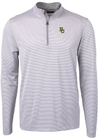 Cutter and Buck Baylor Bears Mens Grey Virtue Eco Pique Stripe Big Tall Qtr Zip