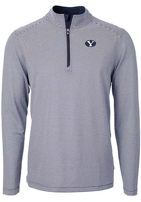 Cutter and Buck BYU Cougars Mens Navy Blue Virtue Eco Pique Design Big Tall Qtr Zip