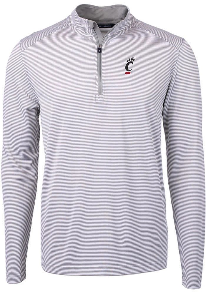 Cutter and Buck Cincinnati Bearcats Mens Grey Virtue Eco Pique Stripe Big Tall Qtr Zip