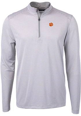 Cutter and Buck Clemson Tigers Mens Grey Virtue Eco Pique Stripe Big Tall Qtr Zip
