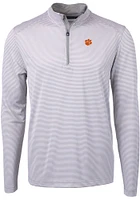 Cutter and Buck Clemson Tigers Mens Grey Virtue Eco Pique Stripe Big Tall Qtr Zip
