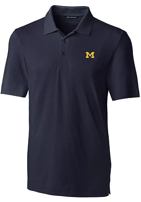 Cutter and Buck Michigan Wolverines Mens Blue Forge Stretch Short Sleeve Polo