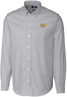 Cutter and Buck Michigan Wolverines Mens Grey Easy Care Long Sleeve Dress Shirt