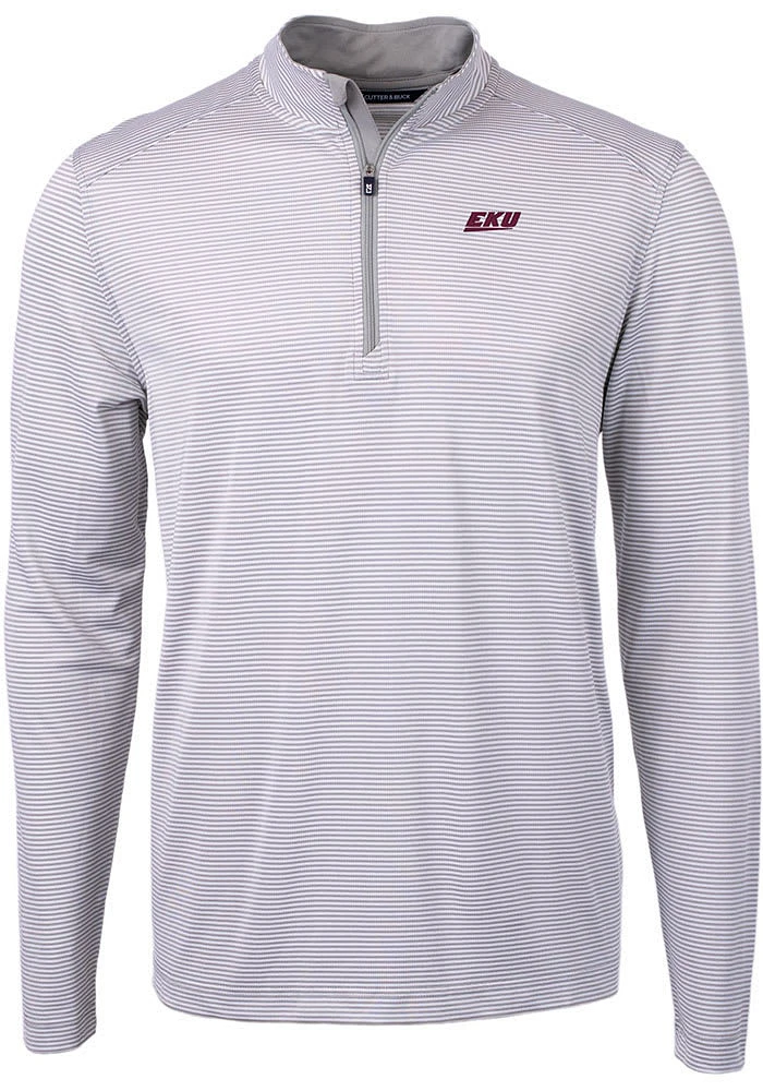 Cutter and Buck Eastern Kentucky Colonels Mens Grey Virtue Eco Pique Big Tall Qtr Zip