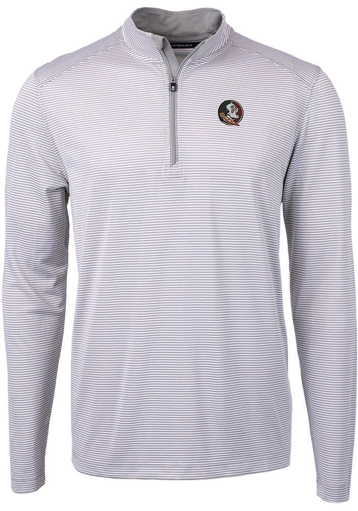Cutter and Buck Florida State Seminoles Mens Grey Virtue Eco Pique Stripe Big Tall Qtr Zip