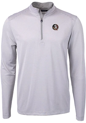 Cutter and Buck Florida State Seminoles Mens Grey Virtue Eco Pique Stripe Big Tall Qtr Zip