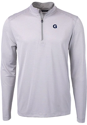 Cutter and Buck Georgetown Hoyas Mens Grey Virtue Eco Pique Stripe Big Tall Qtr Zip