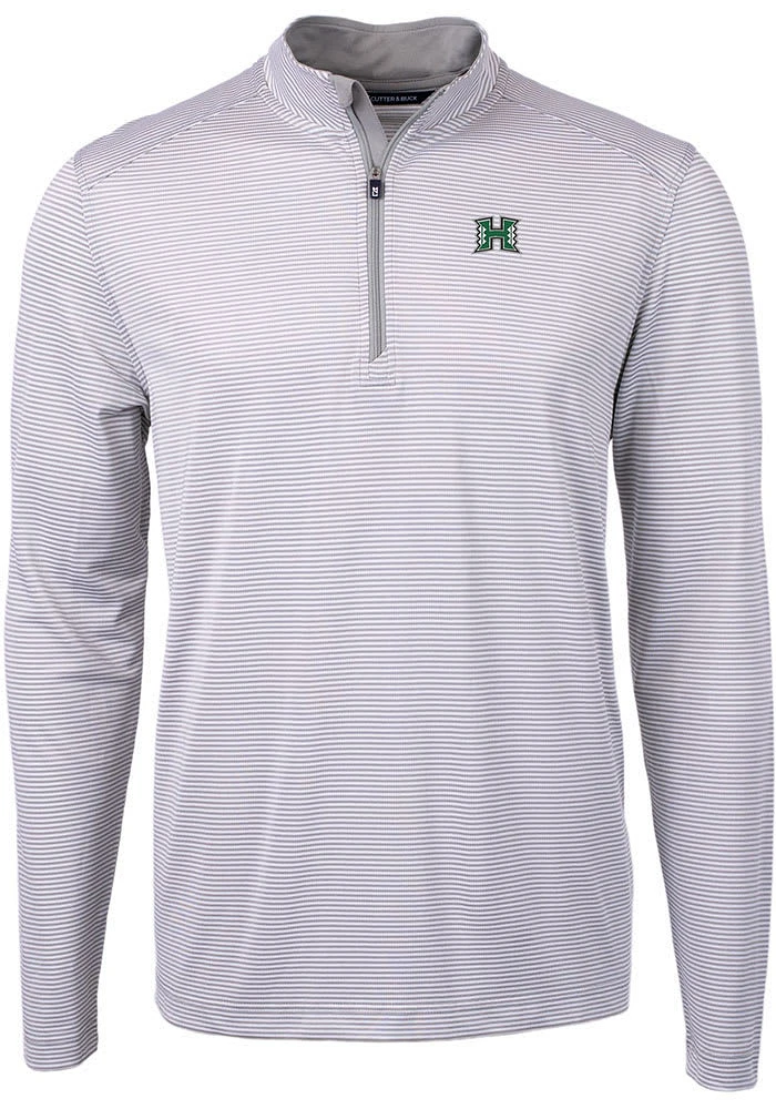 Cutter and Buck Hawaii Warriors Mens Grey Virtue Eco Pique Big Tall Qtr Zip