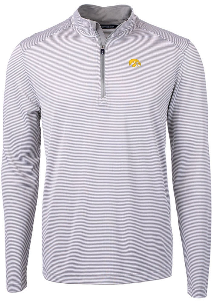 Cutter and Buck Iowa Hawkeyes Mens Grey Virtue Eco Pique Big Tall Qtr Zip