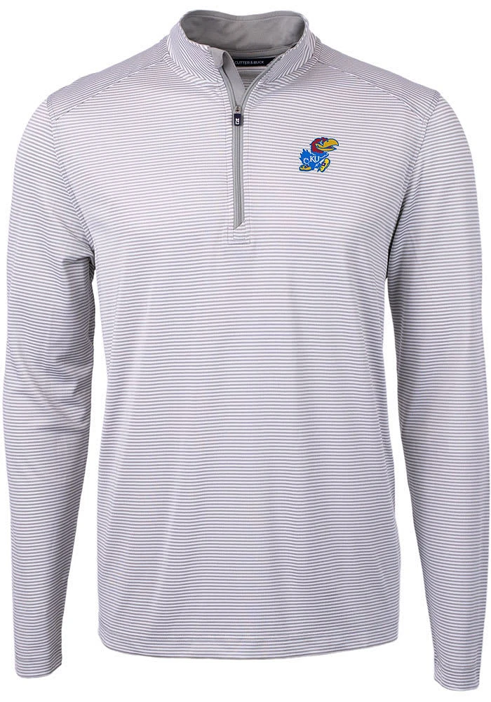 Cutter and Buck Kansas Jayhawks Mens Virtue Eco Pique Stripe Big Tall Qtr Zip