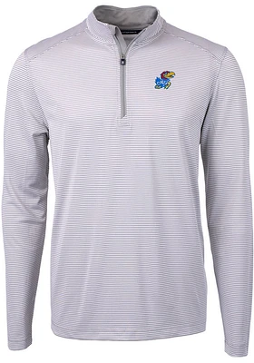 Cutter and Buck Kansas Jayhawks Mens Virtue Eco Pique Stripe Big Tall Qtr Zip