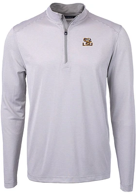 Cutter and Buck LSU Tigers Mens Grey Virtue Eco Pique Stripe Big Tall Qtr Zip