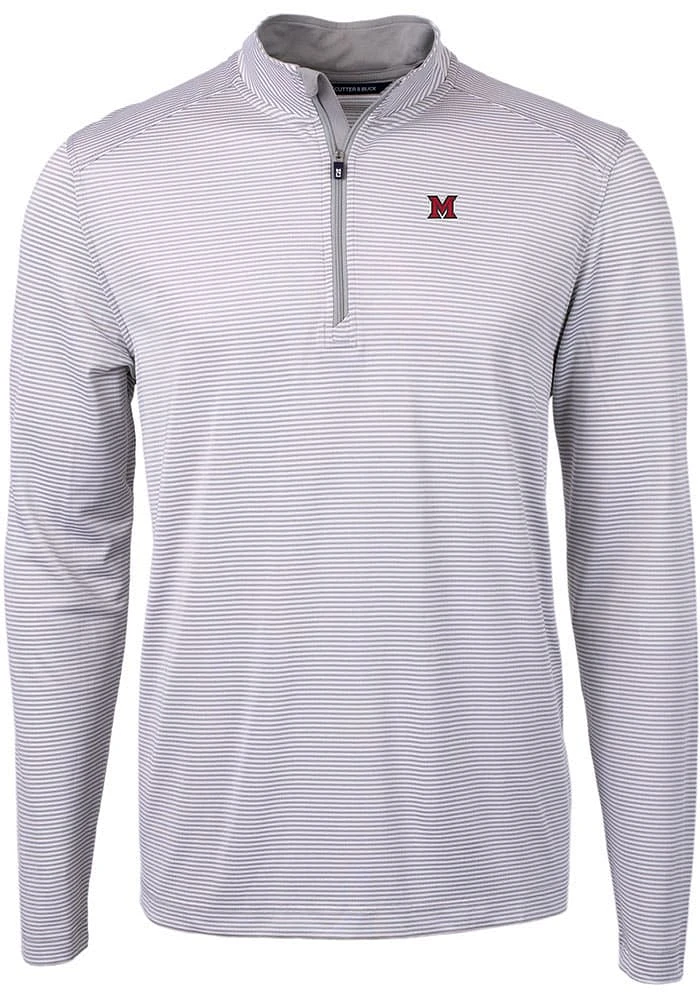 Cutter and Buck Miami RedHawks Mens Grey Virtue Eco Pique Big Tall Qtr Zip