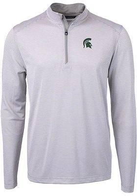 Cutter and Buck Michigan State Spartans Mens Grey Virtue Eco Pique Stripe Big Tall Qtr Zip