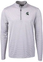 Cutter and Buck Michigan State Spartans Mens Grey Virtue Eco Pique Stripe Big Tall Qtr Zip