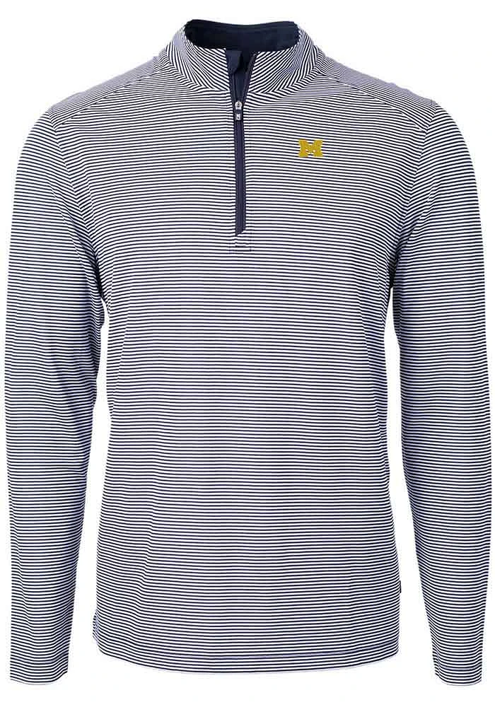 Cutter and Buck Michigan Wolverines Mens Navy Blue Virtue Eco Pique Big Tall Qtr Zip