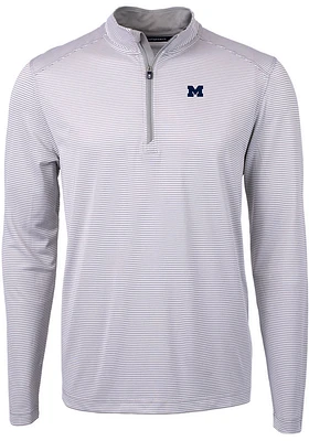 Cutter and Buck Michigan Wolverines Mens Grey Virtue Eco Pique Stripe Big Tall Qtr Zip