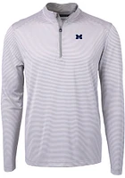 Cutter and Buck Michigan Wolverines Mens Grey Virtue Eco Pique Stripe Big Tall Qtr Zip